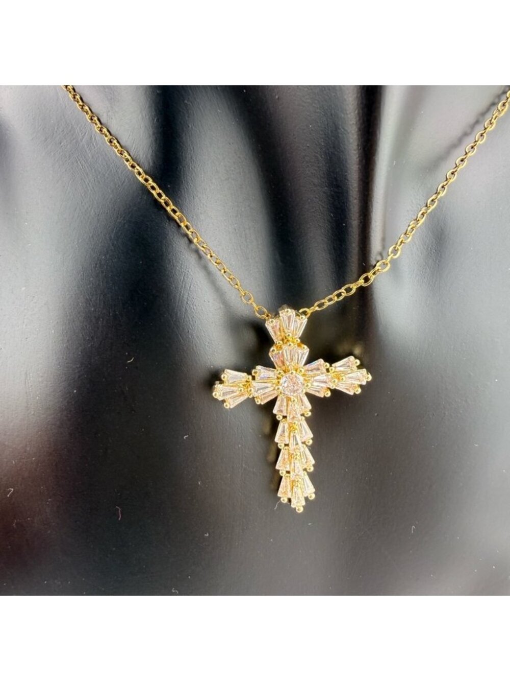 Crystal Gold Cross Pendant Necklace adjustable stainless steel